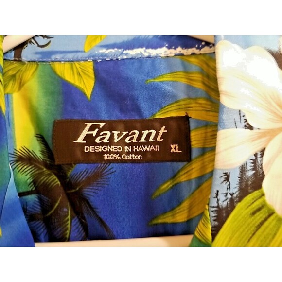 Mens Favant Aloha Hawaiian Shirt XL Blue White Floral Classic Cotton NWT     T13 - Picture 3 of 5